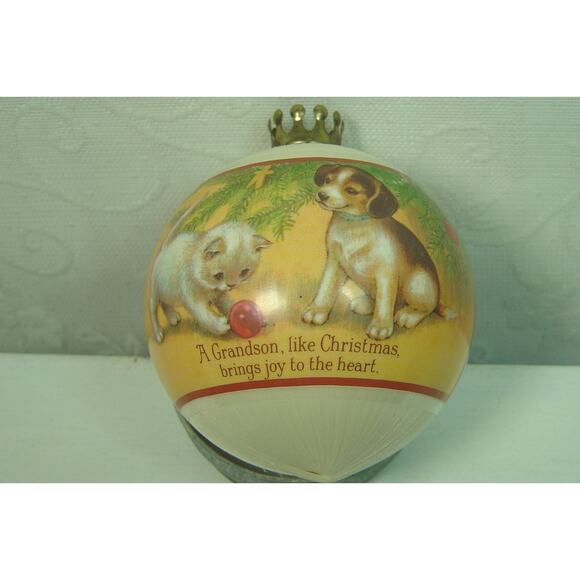VINTAGE HALLMARK ORNAMENT--SATIN BALL "GRANDSON"--1983 - Picture 2 of 2